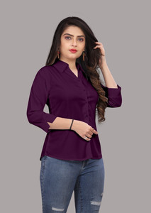 fashionyourstyle women regular fit solid spread collar formal shirt