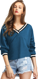 fashmind striped women v neck blue t-shirt