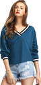 FashMind Striped Women V Neck Blue T-Shirt