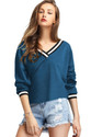 FashMind Striped Women V Neck Blue T-Shirt