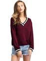 FashMind Striped Women V Neck Purple T-Shirt