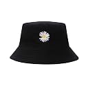 Bucket Hat Daisy Flower Embroidered Beach Summer Cap, Sun Protection Outdoor Hats for Women