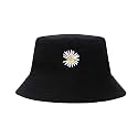 Bucket Hat Daisy Flower Embroidered Beach Summer Cap, Sun Protection Outdoor Hats for Women