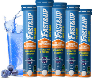 fastup reload hydration  energy drink with electrolytes effervescent tablets blueberry hydration drink 5x20 blueberry flavored