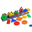 Fat Brain Toys Smart Activity Fun&amp;Learning Blocks Geometrics, Educational &amp; Learning Sorter Toys, Color Choose Stacking Block Game for Kids Baby, 1 2 3+ Year Activity Toys