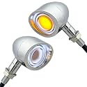 FATECIM 2X Motorcycle LED Front Turn Signals Running Driving Light Visor Heavy Duty Motorbike White Amber Light Blinker Indicator for Bobber Harley Honda Yamaha Suzuki Kawasaki Cruiser Chopper Chrome