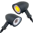 FATECIM 2X Motorcycle LED Front Turn Signals Running Driving Light Visor Heavy Duty Motorbike White Amber Light Blinker Indicator for Bobber Harley Honda Yamaha Suzuki Kawasaki Cruiser Chopper Black