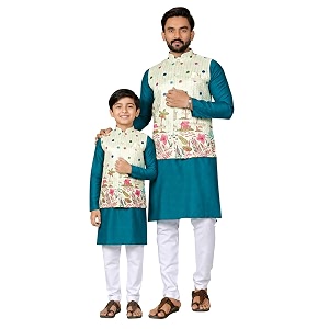 father amp son matching printed koti kurta set