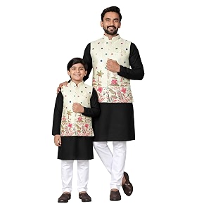 father amp son matching printed koti kurta set