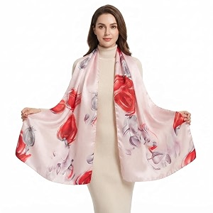 women39s floral printed silk scarf  premium soft lightweight stole amp shawl  fashion neck wrap for wedding evening travel amp daily wear  180 x 90 cm