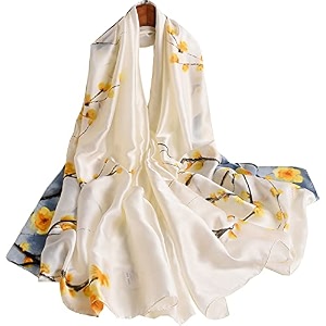 women39s floral printed silk scarf  premium soft lightweight stole amp shawl  fashion neck wrap for wedding evening travel amp daily wear  180 x 90 cm