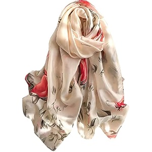 women39s floral printed silk scarf  premium soft lightweight stole amp shawl  fashion neck wrap for wedding evening travel amp daily wear  180 x 90 cm
