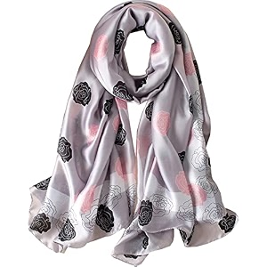 women39s floral printed silk scarf  premium soft lightweight stole amp shawl  fashion neck wrap for wedding evening travel amp daily wear  180 x 90 cm