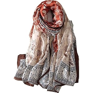 women39s floral printed silk scarf  premium soft lightweight stole amp shawl  fashion neck wrap for wedding evening travel amp daily wear  180 x 90 cm