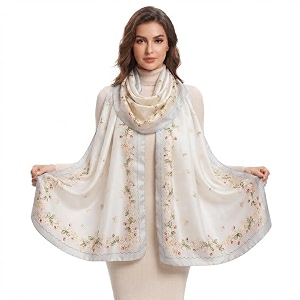 women39s floral printed silk scarf  premium soft lightweight stole amp shawl  fashion neck wrap for wedding evening travel amp daily wear  180 x 90 cm