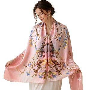 women39s floral printed silk scarf  premium soft lightweight stole amp shawl  fashion neck wrap for wedding evening travel amp daily wear  180 x 90 cm