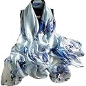 Women's Floral Printed Silk Scarf | Premium Soft Lightweight Stole &amp; Shawl | Fashion Neck Wrap for Wedding, Evening, Travel &amp; Daily Wear | 180 x 90 cm