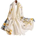 Women's Floral Printed Silk Scarf | Premium Soft Lightweight Stole &amp; Shawl | Fashion Neck Wrap for Wedding, Evening, Travel &amp; Daily Wear | 180 x 90 cm
