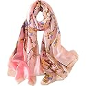 Women's Floral Printed Silk Scarf | Premium Soft Lightweight Stole &amp; Shawl | Fashion Neck Wrap for Wedding, Evening, Travel &amp; Daily Wear | 180 x 90 cm