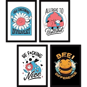 fatmug framed funny posters wall paintings for home and office decor with glass a3 - set of 4 -multicolor