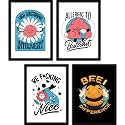 FATMUG Framed Funny Posters Wall Paintings for Home and Office Decor, With Glass, A3 - Set of 4 -multicolor