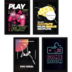 fatmug framed gaming posters wall paintings for home and office decor with glass a4 - set of 4 multicolor