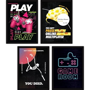 fatmug framed gaming posters wall paintings for home and office decor with glass a3 - set of 4 multicolor