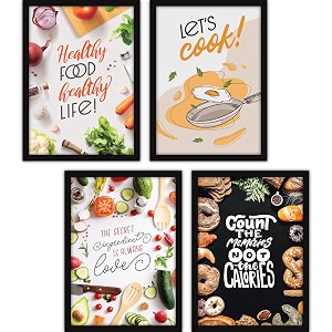 fatmug framed wall paintings for room home decor - food posters with glass a3 - set of 4