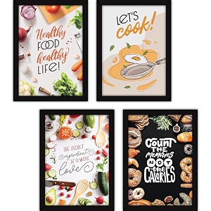 fatmug framed wall paintings for room home decor - food posters with glass a4 - set of 4 multicolor