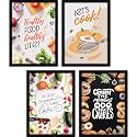 FATMUG Framed Wall Paintings for Room Home Decor - Food Posters With Glass, A3 - Set of 4