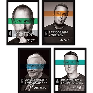 fatmug motivational frames for office and living room - modern wall art with glass a3 - set of 4