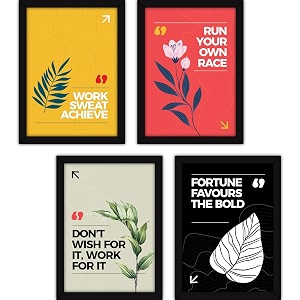 fatmug synthetic motivational quotes for office and living room modern wall art with glass multicolour-set of 4 set 9 four a4