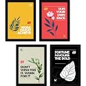 FATMUG Synthetic Motivational Quotes For Office And Living Room, Modern Wall Art, With Glass Multicolour-Set Of 4 (Set 9 Four A4)