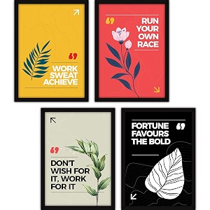 fatmug synthetic motivational frames modern wall art with glass for office and living room - set of 4 multicolour