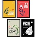 FATMUG Synthetic Motivational Frames Modern Wall Art with Glass for Office and Living Room - Set of 4, Multicolour