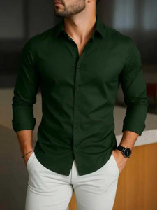 FATTY MOOUSE Men Solid Casual Dark Green