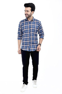 FATTY MOUSE Men Checkered Casual Blue White