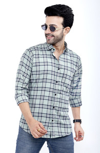 FATTY MOUSE Men Checkered Casual Green Shirt