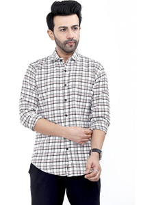 FATTY MOUSE Men Checkered Casual White Shirt