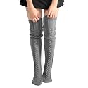 fauson Thigh High Socks - Gray Knee High Socks for Women Warm Thick Tall Thigh High Stockings, Extra Long Winter Over Knee High Socks Leg Warmers