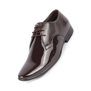 FAUSTO Mens Patent Leather Shine Textured Pointed