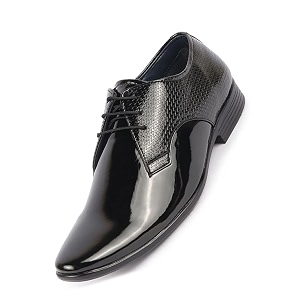 FAUSTO Mens Patent Leather Shine Textured Pointed