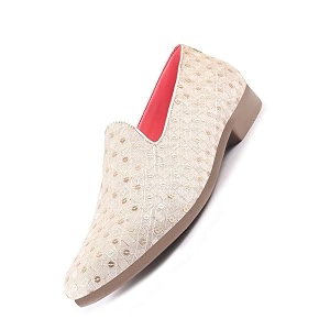 FAUSTO Men Embroidered Sequin Ethnic Slip-On Juttis