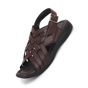 FAUSTO Mens Leather Woven Sandals Adjustable