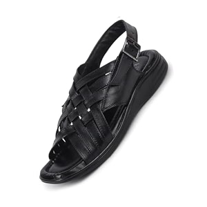 FAUSTO Mens Leather Woven Sandals Adjustable
