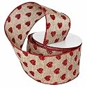 Faux Burlap Valentine Hearts Ribbon - 2 1/2" x 10 Yards, Metallic Red Glitter Hearts on Natural Wire Edged Ribbon, Valentine’s Day, V-Day, Wreath, Gift Wrap, I Love You, Gift Bow, Christmas