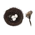 Faux Decorative Bird's Egg Nest with Bird and Eggs, Fake Foam Feather Birds