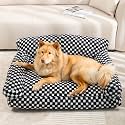 Faux Fur Cat & Dog Sofa Cat Couch Mini Cat Bed Indoor Human Style Pet Sofa, Modern Pet Furniture for Cats, Washable ＆ Removable Cover, for Cats and Small Medium Dogs (Black/White, X-Large(36X27 inch))