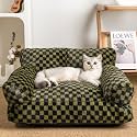 Faux Fur Cat &amp; Dog Sofa Cat Couch Mini Cat Bed Indoor Human Style Pet Sofa, Modern Pet Furniture for Cats, Washable ＆ Removable Cover, for Cats and Small Medium Dogs (Black/Green, Medium(24X19 inch))