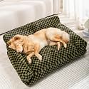 Faux Fur Cat &amp; Dog Sofa Cat Couch Mini Cat Bed Indoor Human Style Pet Sofa, Modern Pet Furniture for Cats, Washable ＆ Removable Cover, for Cats and Small Medium Dogs (Black/Green, X-Large(36X27 inch))